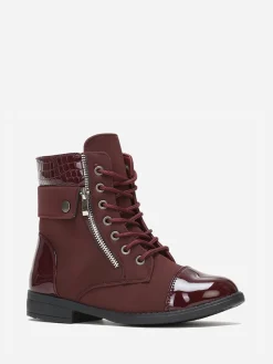 Hot La Modeuse Bottines bi matière avec lacets Bordeaux