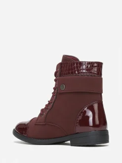 Hot La Modeuse Bottines bi matière avec lacets Bordeaux
