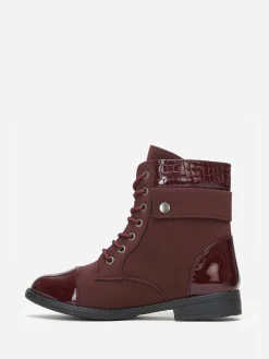Hot La Modeuse Bottines bi matière avec lacets Bordeaux