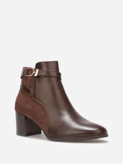 La Modeuse Bottines bi-matière avec boucle dorée Marron