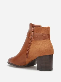 Hot La Modeuse Bottines bi-matière avec boucle dorée Camel