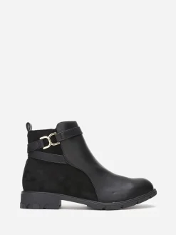 Hot La Modeuse Bottines bi-matières à boucle grandes tailles Noir
