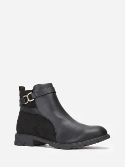 Hot La Modeuse Bottines bi-matières à boucle grandes tailles Noir