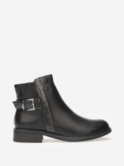 Discount La Modeuse Bottines bi-matières à boucle métallique Noir