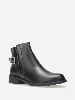 Discount La Modeuse Bottines bi-matières à boucle métallique Noir