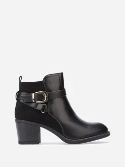 Best La Modeuse Bottines bi-matières à boucle dorée Noir
