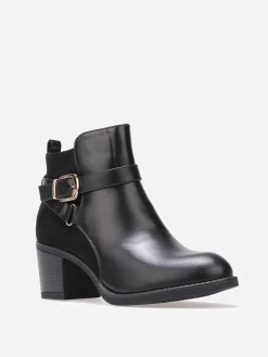Best La Modeuse Bottines bi-matières à boucle dorée Noir