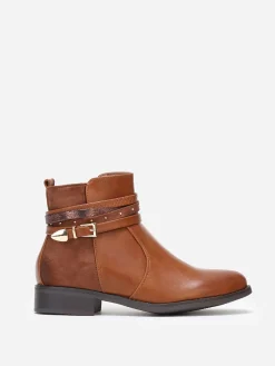 New La Modeuse Bottines bi-matières à brides décoratives Camel