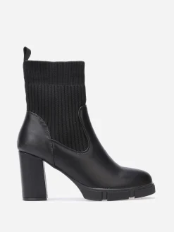 Clearance La Modeuse Bottines bi-matières à plateforme texturée Noir