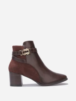 New La Modeuse Bottines bi-matières à talon et boucle Café