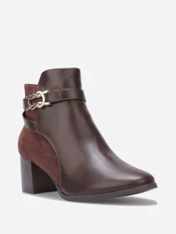 New La Modeuse Bottines bi-matières à talon et boucle Café