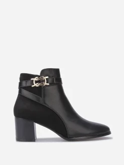 Outlet La Modeuse Bottines bi-matières à talon et boucle Noir