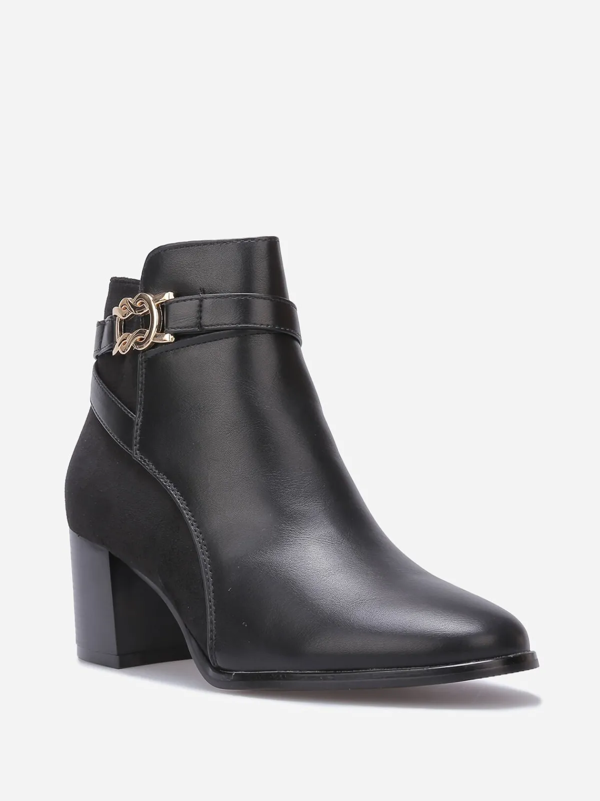 Outlet La Modeuse Bottines bi-matières à talon et boucle Noir