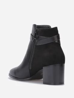 Outlet La Modeuse Bottines bi-matières à talon et boucle Noir