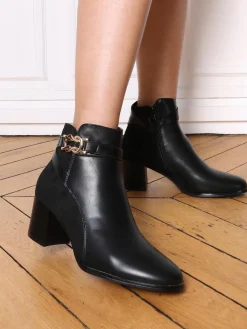 Outlet La Modeuse Bottines bi-matières à talon et boucle Noir