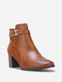 New La Modeuse Bottines bi-matières à talon et boucle Camel