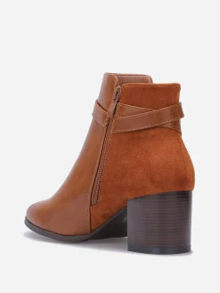 New La Modeuse Bottines bi-matières à talon et boucle Camel