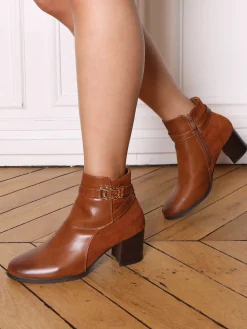 New La Modeuse Bottines bi-matières à talon et boucle Camel