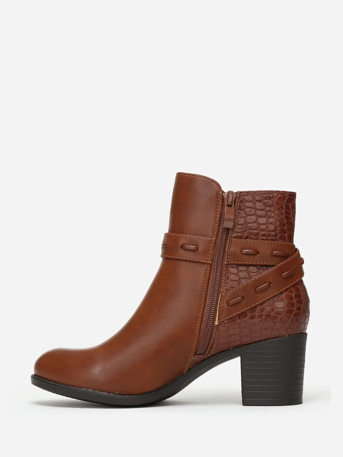 Online La Modeuse Bottines bi-matières avec bride à boucle Camel