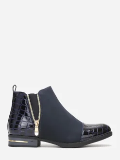 La Modeuse Bottines bi-matières bout vernis imprimé croco Bleu