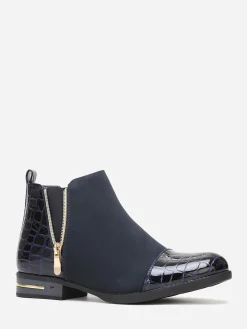 La Modeuse Bottines bi-matières bout vernis imprimé croco Bleu