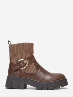 La Modeuse Bottines chaussettes à boucle Marron