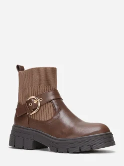 La Modeuse Bottines chaussettes à boucle Marron