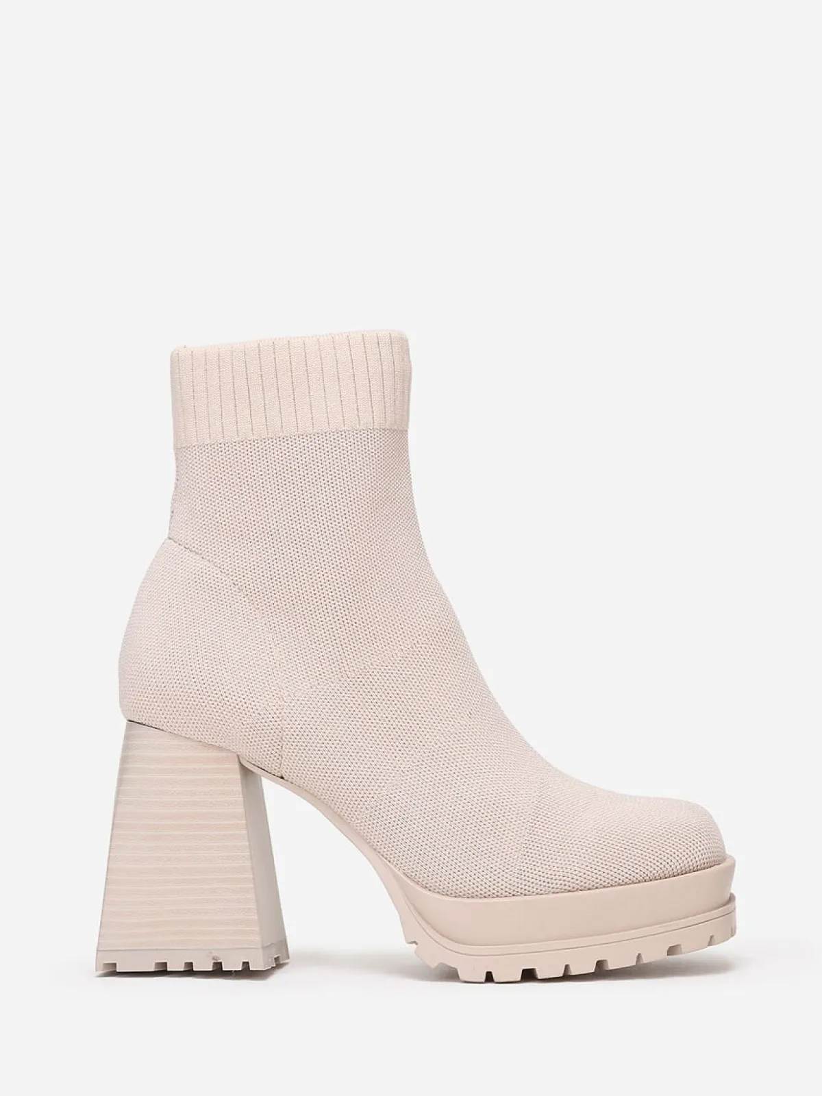Discount La Modeuse Bottines chaussettes à talon trapèze Beige