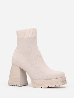 Discount La Modeuse Bottines chaussettes à talon trapèze Beige