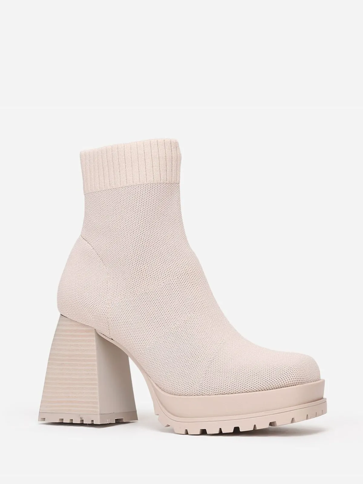 Discount La Modeuse Bottines chaussettes à talon trapèze Beige