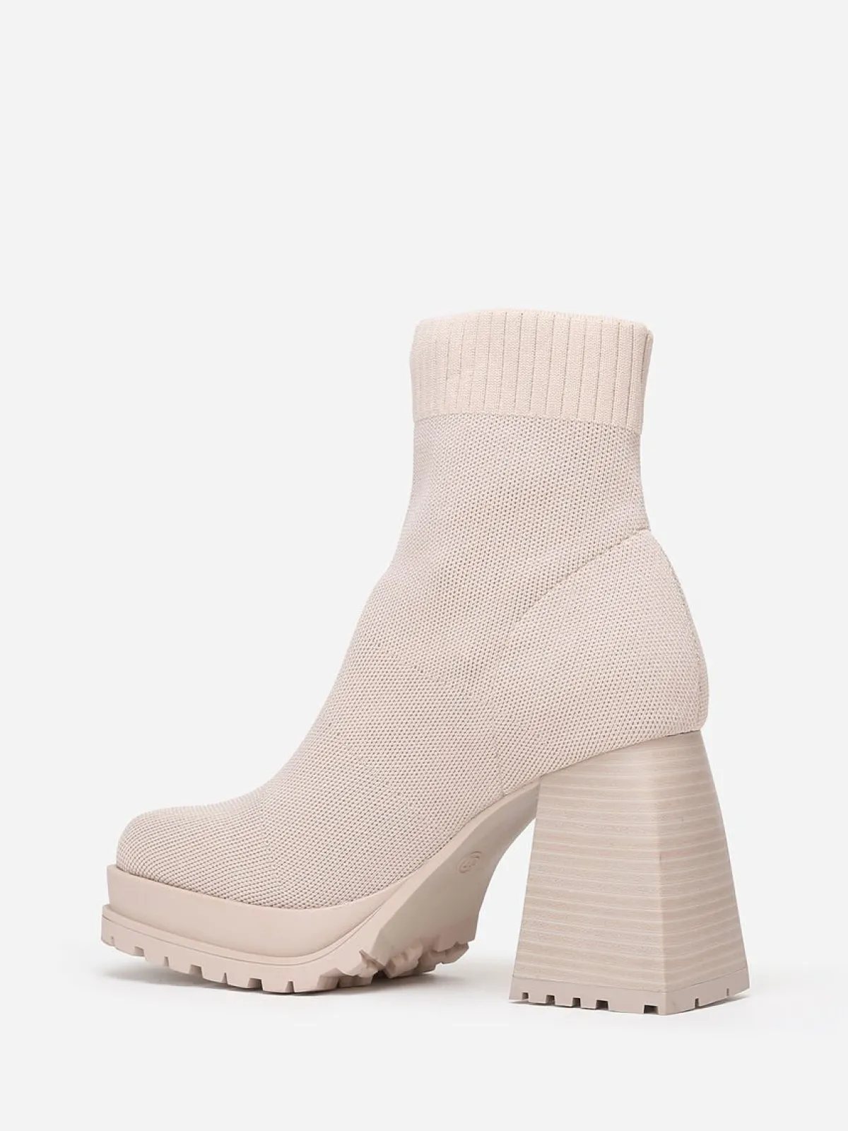 Discount La Modeuse Bottines chaussettes à talon trapèze Beige