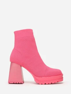 Outlet La Modeuse Bottines chaussettes à talon trapèze Fuchsia