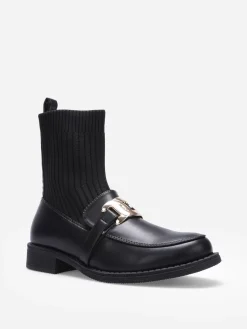 Discount La Modeuse Bottines chaussettes style mocassins Noir