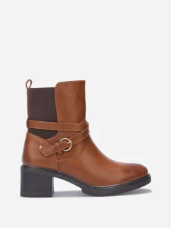 Outlet La Modeuse Bottines chelsea à talon et fine bride Camel