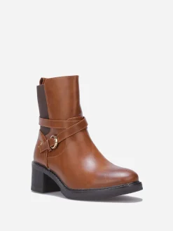 Outlet La Modeuse Bottines chelsea à talon et fine bride Camel