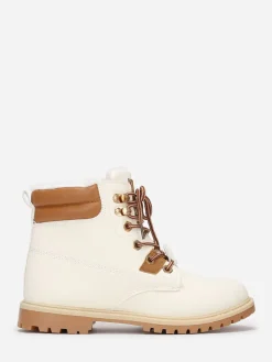 La Modeuse Bottines écrues style rangers fourrées Blanc