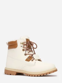 La Modeuse Bottines écrues style rangers fourrées Blanc