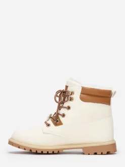 La Modeuse Bottines écrues style rangers fourrées Blanc