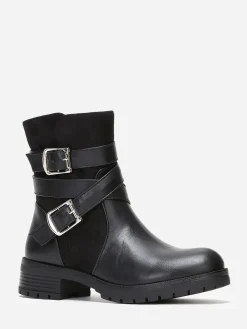 New La Modeuse Bottines en simili et suédine à multi-brides Noir