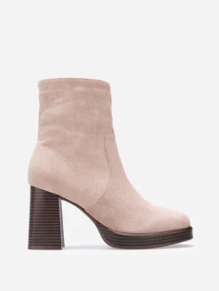Clearance La Modeuse Bottines en suédine à bout et talon carrés Taupe