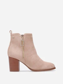 Hot La Modeuse Bottines en suédine à zip décoratif Taupe