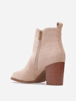 Hot La Modeuse Bottines en suédine à zip décoratif Taupe
