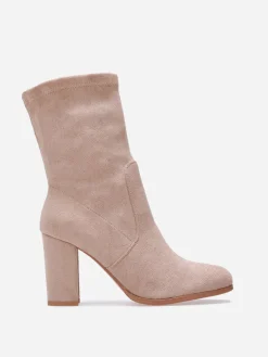 Online La Modeuse Bottines montantes en suédine à talon Taupe