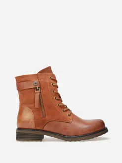 Discount La Modeuse Bottines multi-matières à lacets Camel