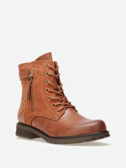 Discount La Modeuse Bottines multi-matières à lacets Camel
