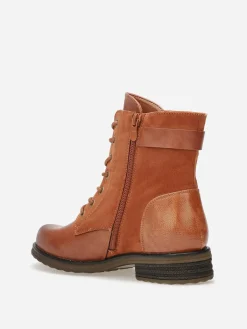 Discount La Modeuse Bottines multi-matières à lacets Camel