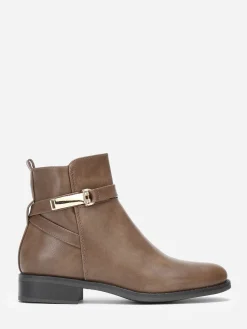 Outlet La Modeuse Bottines plates à boucle Taupe