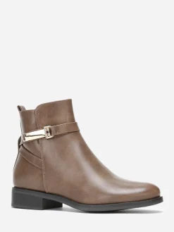 Outlet La Modeuse Bottines plates à boucle Taupe