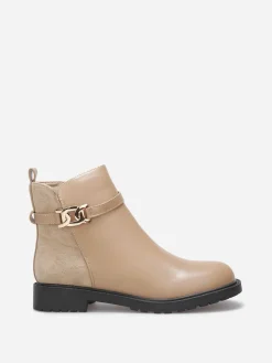Sale La Modeuse Bottines plates bi-matière à boucle dorée Taupe