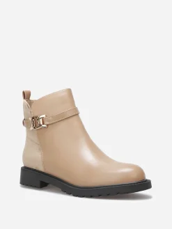 Sale La Modeuse Bottines plates bi-matière à boucle dorée Taupe